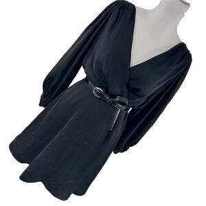 NWT@$120! BANANA REPUBLIC! LUXE BLACK POUF SLEEVE, BELTED WAIST DRESS! SZ 6